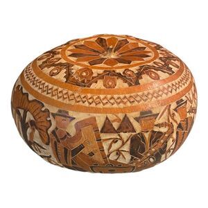 Vintage Peruvian Storyteller Detailed Hand Carved Gourd 6”Peru Folk Art